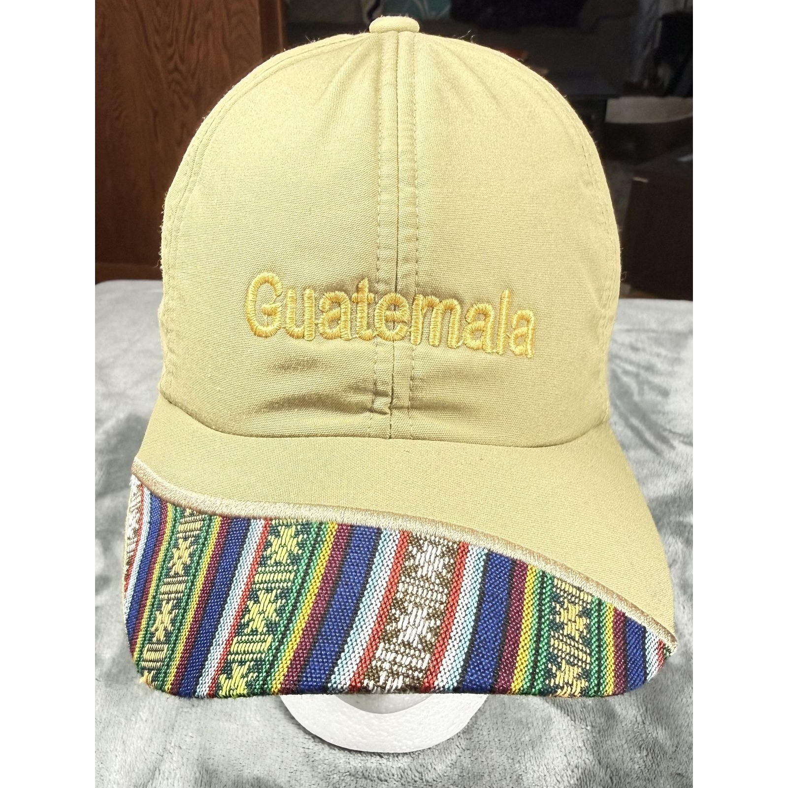 Guatemala Tzolkin Cap Hat Cap Strap Back Mens One Size Beige Woven Brim Striped